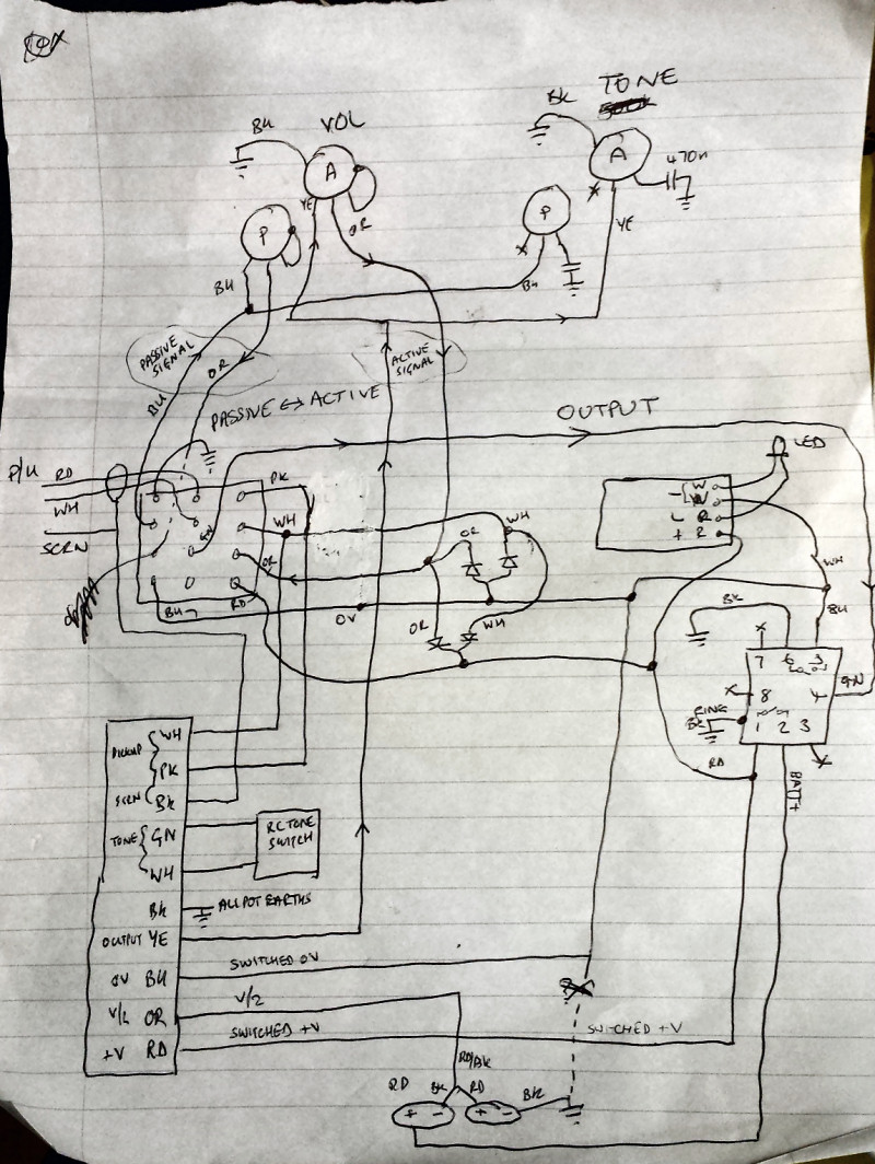 Aria SB-1000 bass wiring